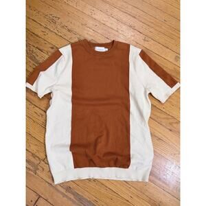 Topman Colorblock Knit Short Sleeve Sweater Men’s M Rust Cream Cotton Blend